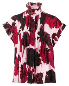 Alexandre Vauthier floral print ruffle neck shirt - Red