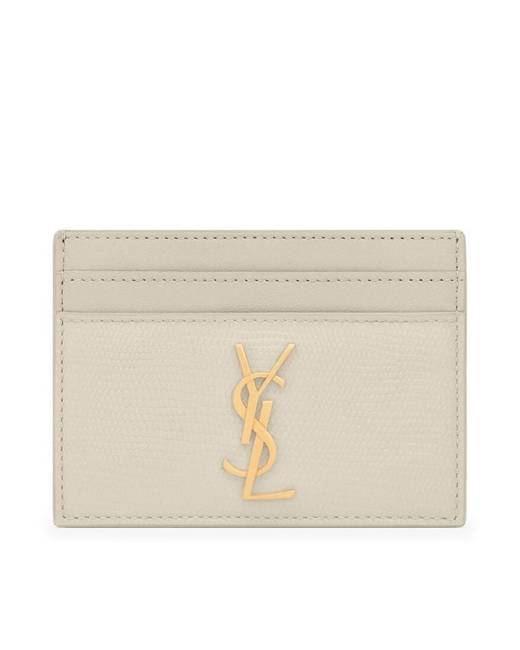 Saint Laurent Debossed Logo Cardholder in Beige