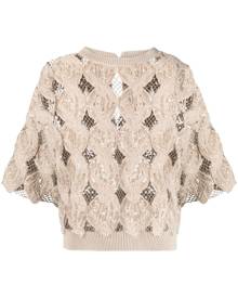 Brunello Cucinelli sequin-embellished knitted top - Neutrals