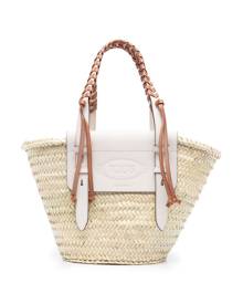 Tod's logo-debossed raffia tote bag - Neutrals