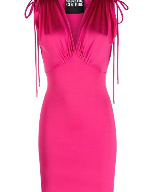 ASOS DESIGN denim square neck dress with full skirt in pink