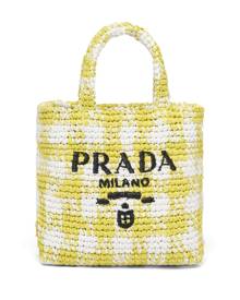 Prada logo-knit gingham tote bag - Yellow