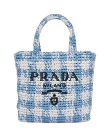 Prada logo-knit gingham tote bag - Blue