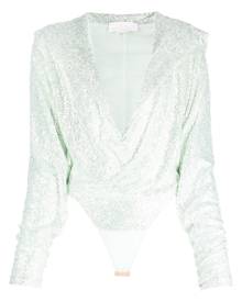 Genny sequin-embellished long-sleeve bodysuit - Green