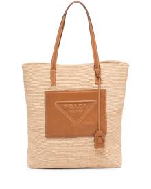 Prada triangle-logo raffia tote bag - Neutrals