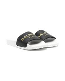 Balmain Kids logo-print open-toe slides - Black
