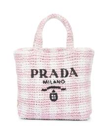 Prada logo-knit gingham tote bag - Pink