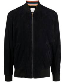 Paul Smith ribbed-trim suede bomber jacket - Blue