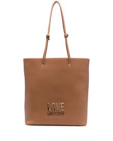 Love Moschino logo plaque tote bag - Brown