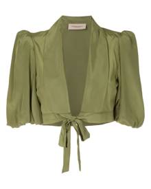 Adriana Degreas tie-front cropped silk blouse - Green