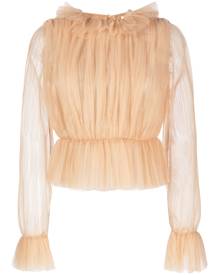 KHAITE long-sleeve tulle blouse - Neutrals