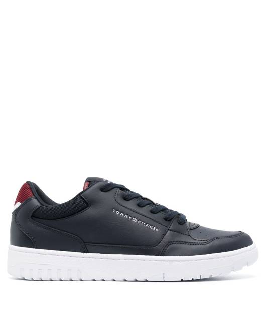 Tommy hilfiger black & store red flag detail sneaker trainers