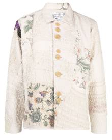 By Walid embroidered-patchwork cotton shirt jacket - Neutrals