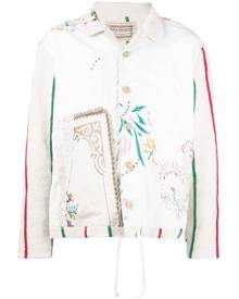 By Walid floral-embroidered buttoned shirt jacket - Neutrals