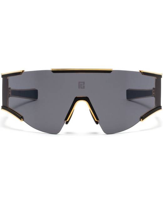 Balmain Imperial Black Acetate & Titanium Rectangle Sunglasses, Blk-Gld, Women's, Sunglasses Square Sunglasses