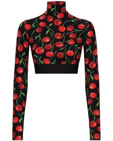 Dolce & Gabbana cherry-print long-sleeve crop top - Black