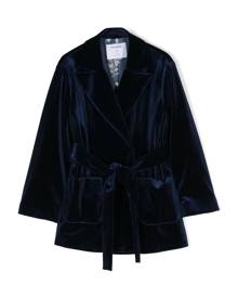 Simonetta belted-waist velvet blazer - Blue