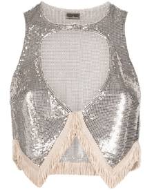Rabanne fringed metallic cut-out top - Gold