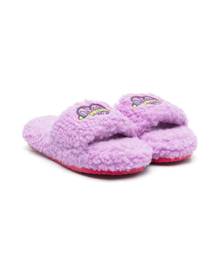 Marc Jacobs Kids logo-embroidered fuzzy slides - Purple