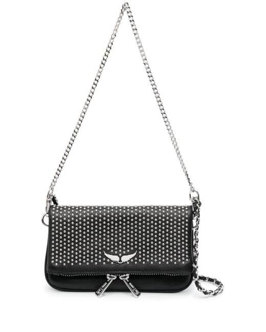 Zadig & Voltaire Rock Eternal Knit Shadow Leather Clutch in Black