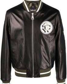 Roberto Cavalli leather monogram-patch bomber jacket - Black