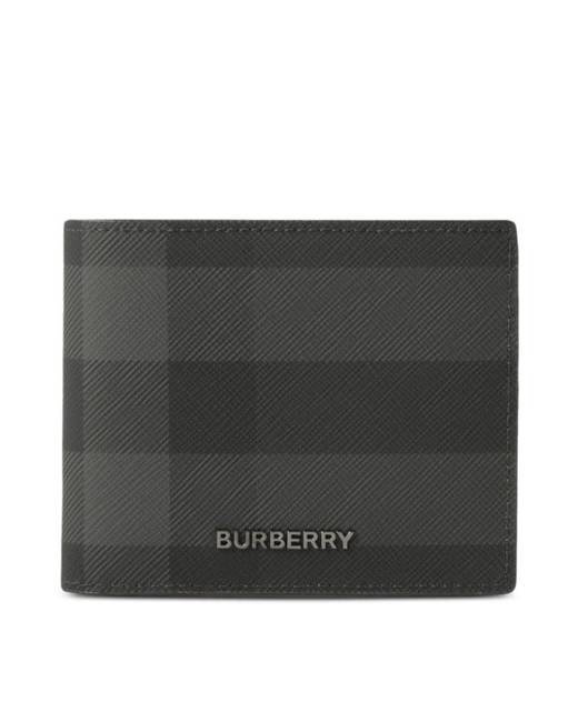 Charcoal Check and Leather Bifold Wallet