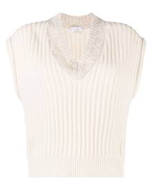 Brunello Cucinelli sequin-embellished knitted top - Neutrals