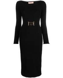 TWINSET logo-buckle waist midi dress - Black