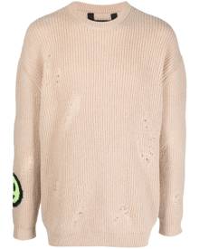 BARROW distressed intarsia-knit logo jumper - Neutrals