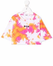 MSGM Kids logo tie-dye T-shirt - White