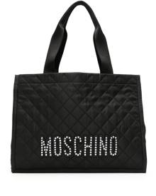 Moschino logo-plaque quilted tote bag - Black