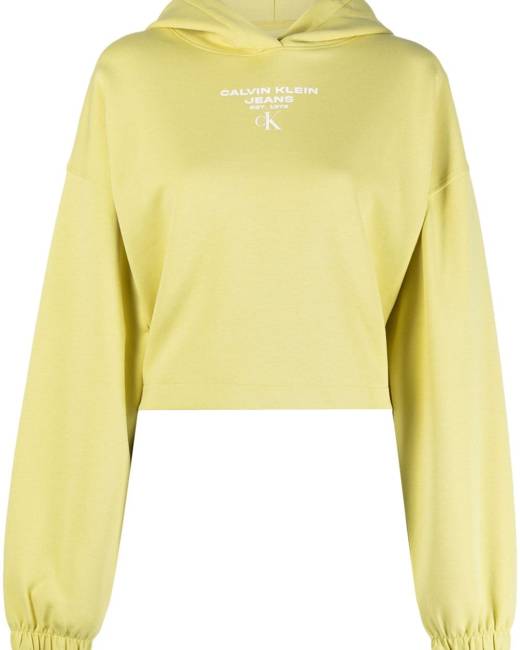 Calvin Klein Jeans long sleeve cropped sweatshirt in white