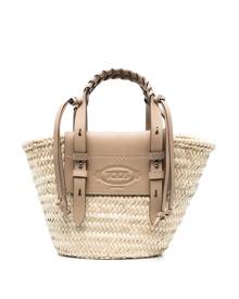 Tod's medium leather-trim straw tote bag - Neutrals