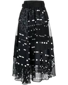 sacai graphic-print belted midi skirt - Black