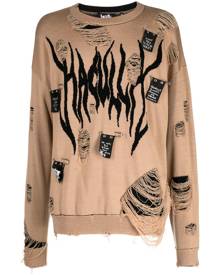 Haculla distressed intarsia-logo jumper - Brown