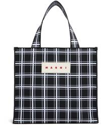 Marni logo-appliqué checked tote bag - Black