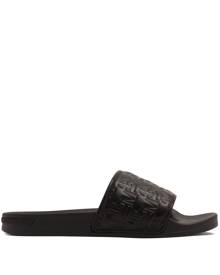 Mallet logo-embossed leather slides - Brown