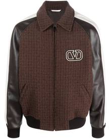 Valentino Garavani tweed-panel bomber jacket - Brown