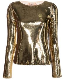 Nº21 sequin-embellished long-sleeve top - Gold