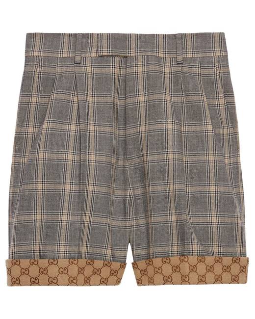 Gucci Black Leather Trim Monogram Shorts - Farfetch