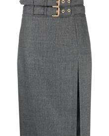 PINKO Goldie plaid-check belted midi skirt - Grey