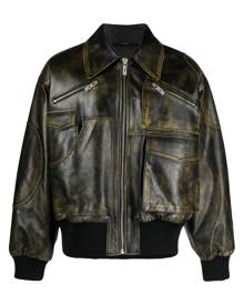 Gcds Workwear Rub-Off leather bomber jacket - Black