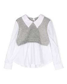 Lapin House layered-vest long-sleeve shirt - White