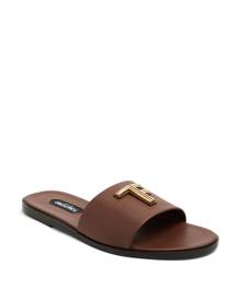 TOM FORD logo-plaque leather slides - Brown