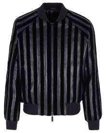 Giorgio Armani striped leather bomber jacket - Black