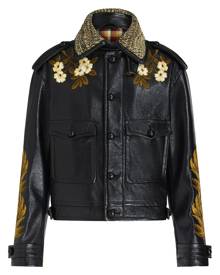 ETRO embroidered faux-leather shirt jacket - Black