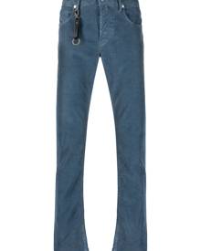 Incotex logo-patch corduroy tapered trousers - Blue