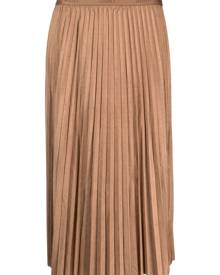 DKNY logo-waistband pleated midi skirt - Brown