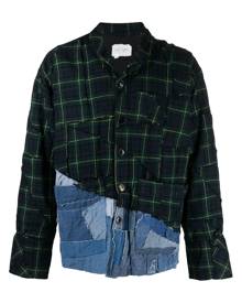 Greg Lauren patchwork cotton shirt jacket - Green