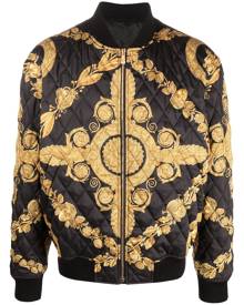 Versace Maschera Baroque-print quilted bomber jacket - Black